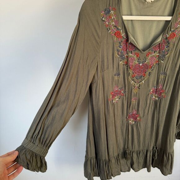 Entro Olive Green Embroidered Boho Dress - S - Picture 4 of 8